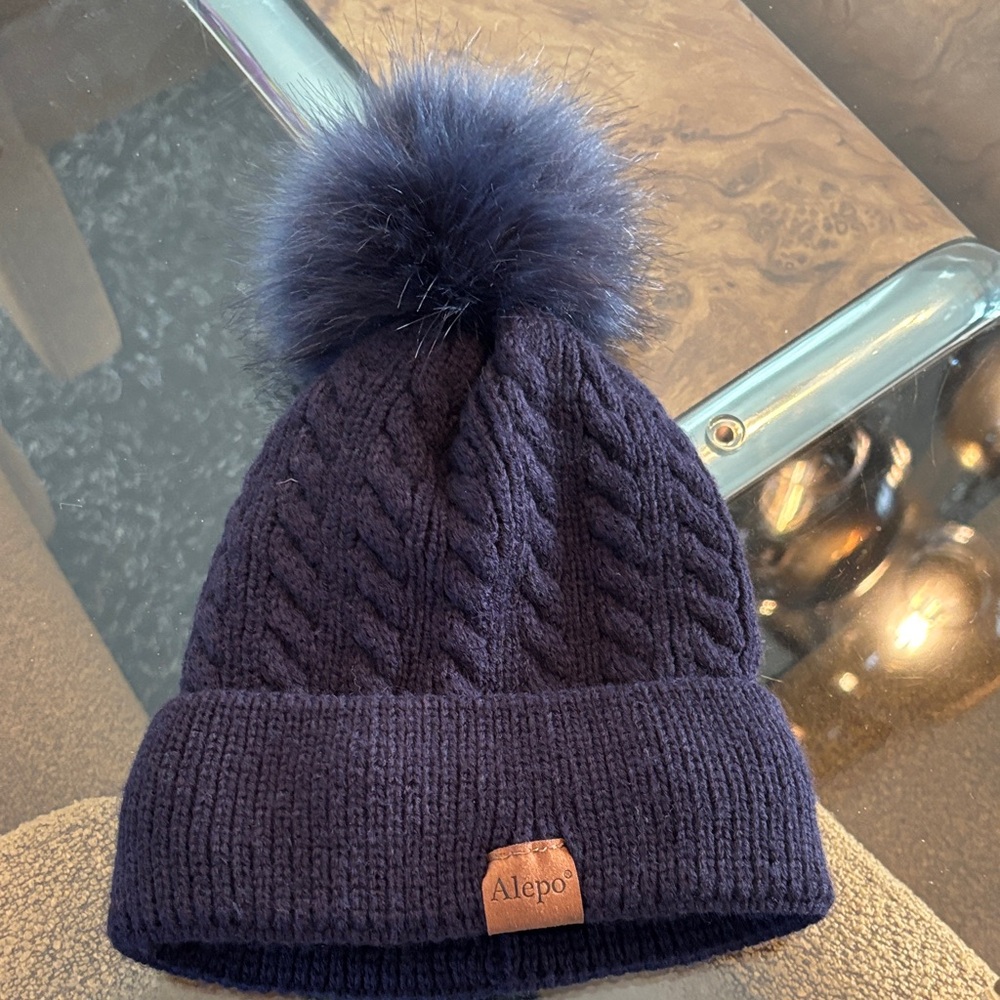 Women's Navy Blue Pom Pom Beanie